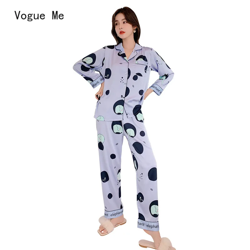 

Pajamas Women's Silk Long Sleeve Pants Pajamas Two Piece Set Printed Pajamas Household Clothes Bath Clothes Loungewear Women