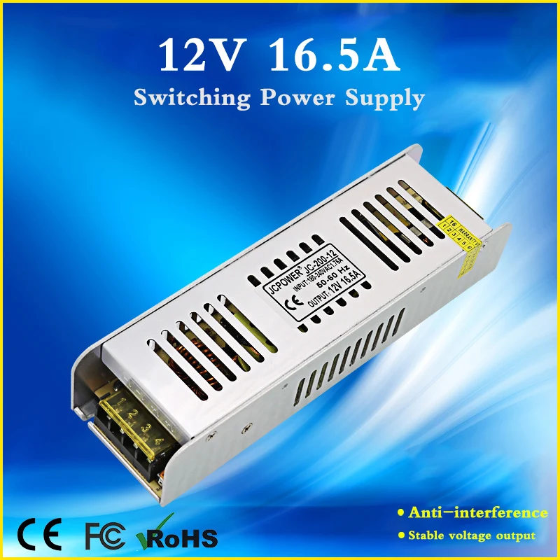 Mini AC to DC 12V 16.5A 200W Switching Power Supply Led Drver Lighting Transformer Adapter For LED Strip Monitoring Equipment