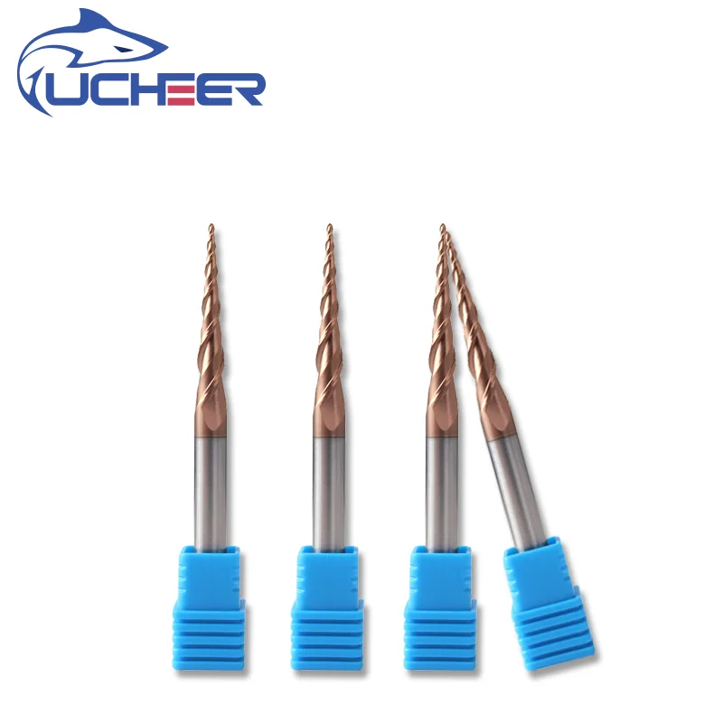 Фото UCHEER 1 шт./компл. 3,175 мм конический шаровой нос, концевая фреза, вольфрамовый твердый карбид с покрытием, конус с ЧПУ, деревообрабатывающий гравировальный бит №1