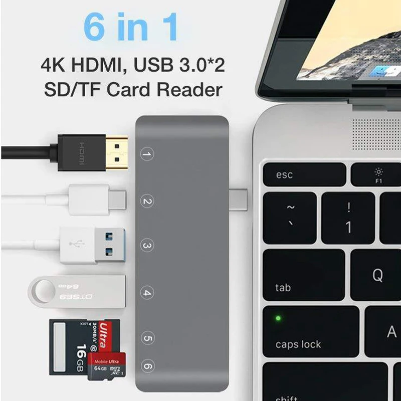 USBC к HDMI 4K 60HZ type C зарядный порт концентратор 2 USB 3,0 SD TF кард-ридер корпус из алюминиевого сплава Расширение док-станции для Macbook