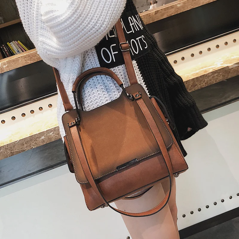 2018 high quality fosco leather put vintage handbags for women designer single-hand purse large women's shoulder bag | Багаж и сумки