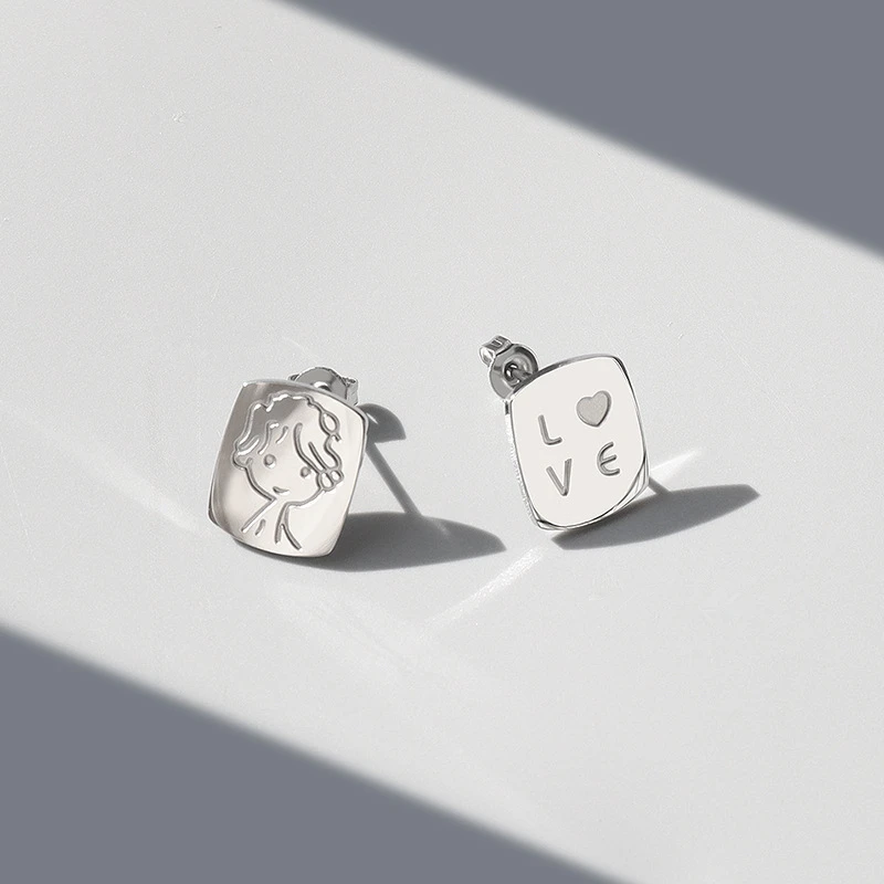 

TOSOKO Stainless Steel Jewelry Little Prince Love Asymmetric Earrings Square Earrings Girl Sweet Winter Christmas Earrings BSF35
