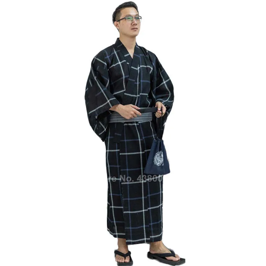 Color5 no belt Традиционный Азиатский японские костюмы Мужские новогодние кимоно Jinbei пижамы Спа сауна тонкая хлопковая юката длинный банный Халат - Цвет: Color5 no belt