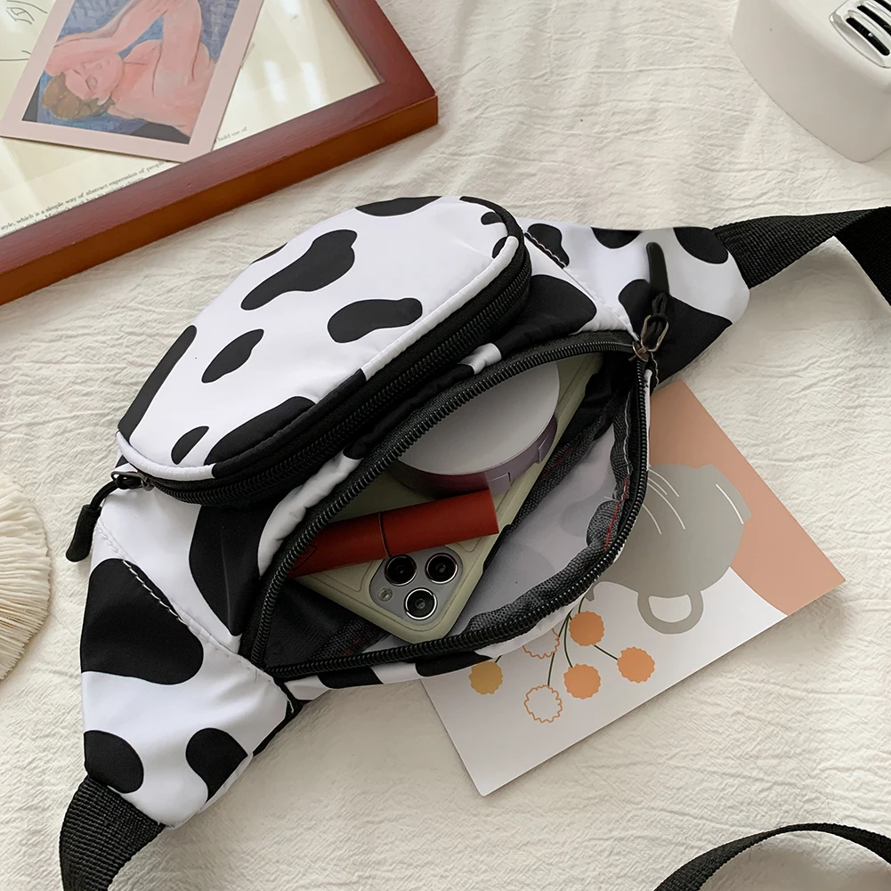 Cow Milk Fanny Waist Bag Women Canvas Zipper Classic Texture Creative Design Chic Leisure Simple Chest Shoulder Pack Purse |