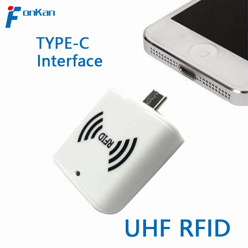

Портативный Ручной UHF RFID OTG считыватель FONKAN 860-960 МГц, метка с диапазоном обнаружения 1 м для интерфейса Android Type-c с APK и SDK