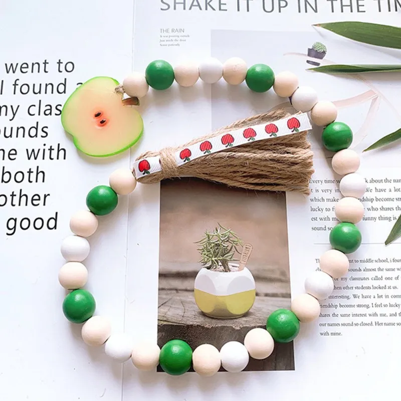 

Natural Hanging Wood Bead Tassel Crafts Colorful Fruit Home Ornament For Bedroom Living Room Home Decoration Supplies