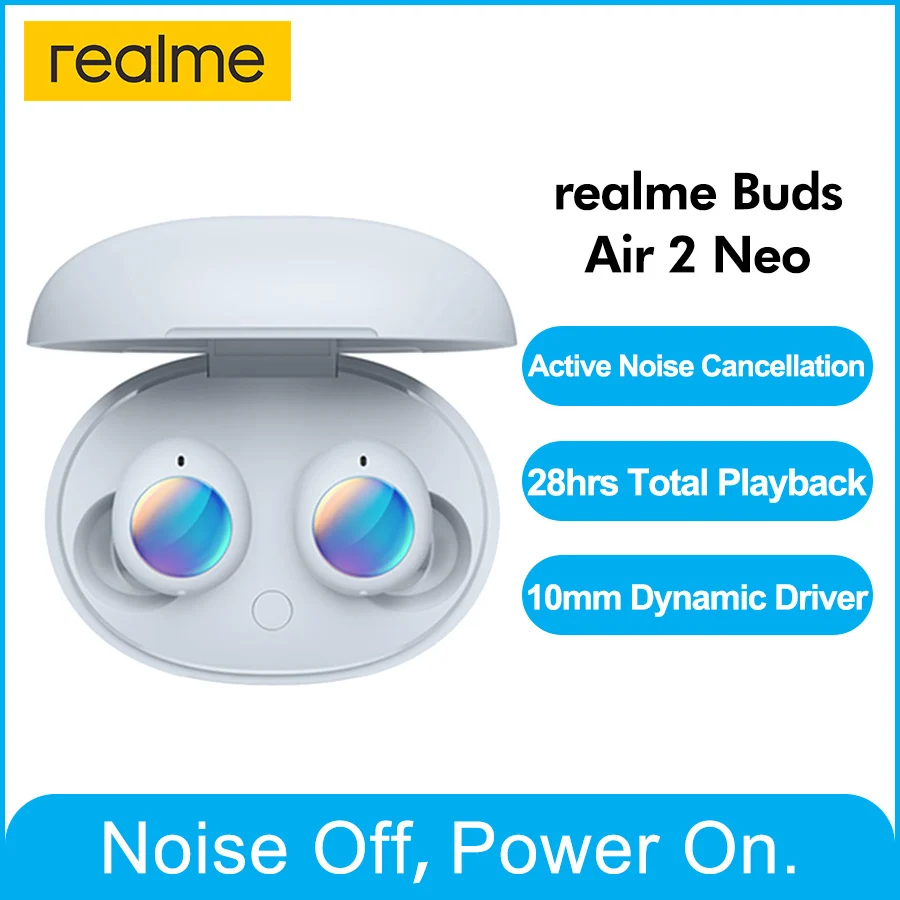  Беспроводные наушники realme Buds Air 2 Neo RMA2008, поддержка ANC, 28 часов работы, сверхнизкая задержка 88 мс, быстрая зарядка