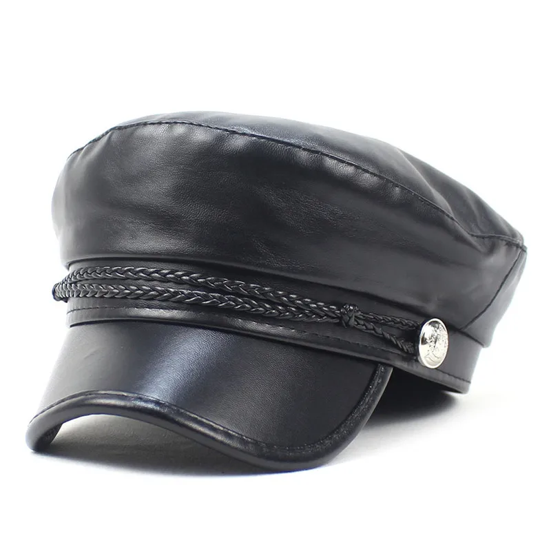 

2021 PU Women Solid Color duck tongue beret Simple casual Octagonal cap Autumn and winter joker painter hat 17