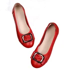 OUKAHUIМодные женские балетки из натуральной кожи на плоской подошве; Женские лоферы с круглым носком и металлической пряжкой; Женские мокасины без застежки