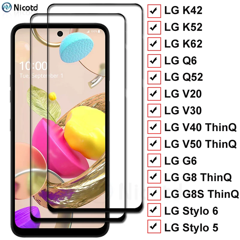2 шт. Защитное стекло для LG K42 K52 K62 Q6 Q52 закаленное V20 V40 V50 G8S ThinQ Stylo 5 6|Защитные стёкла