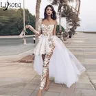 Кружевной комбинезон в стиле бохо, свадебное платье на одно плечо с кружевной аппликацией и прозрачными брюками