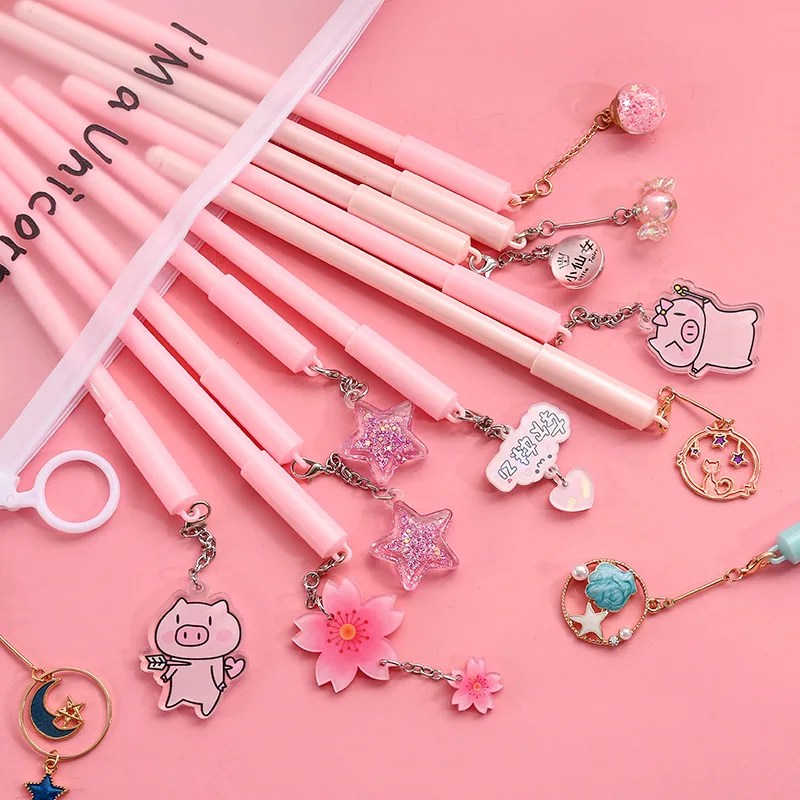 6 шт./упак. + ручка с сумочкой в тон розового цвета Простые Ins Kawaii гелевая подвеской