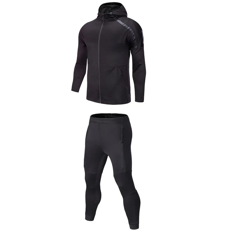 

Men Spring and Autumn Winter Gym Clothing Casual Sports Suit Running Fitness Leisure Long Sleeve Hooded Jacket Two Piece Set