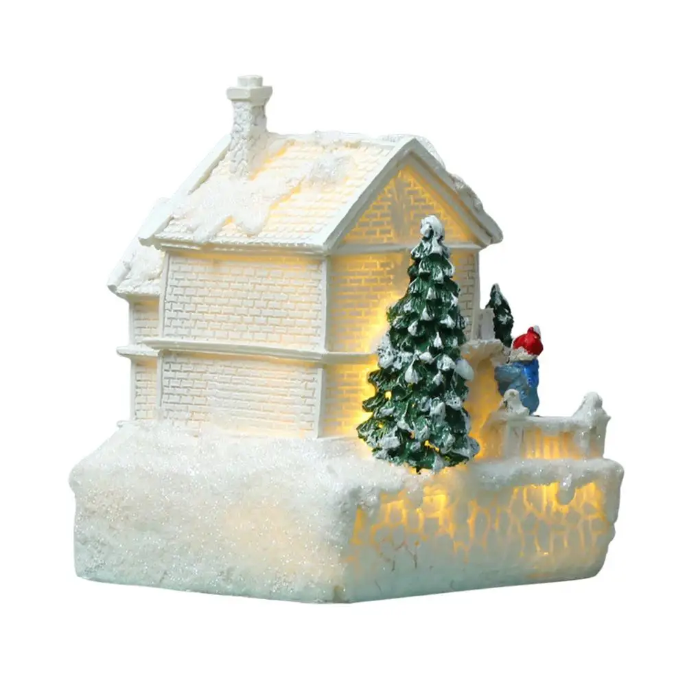 

Christmas Scene Village Snow House Christmas Ornaments LED Light Up Battery Operate Christmas Tabletop Ornament Holiday Decor