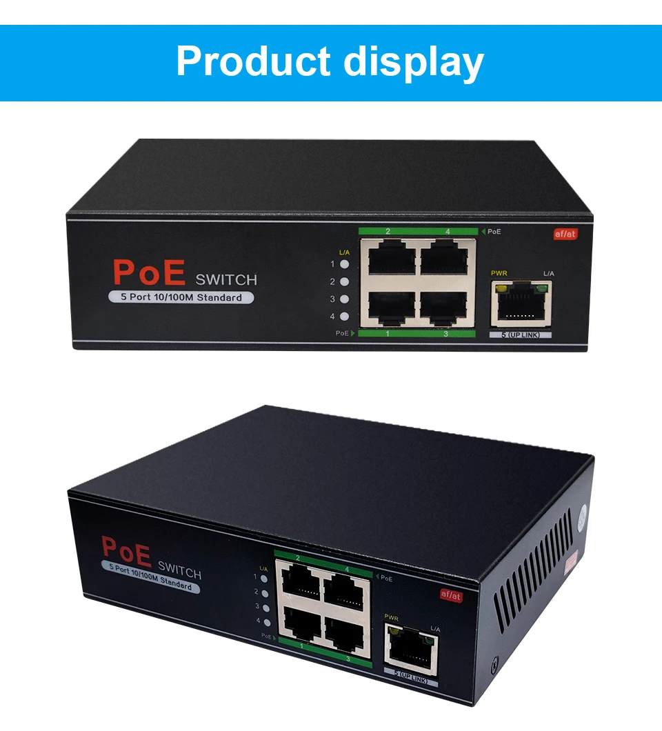 Сетевой коммутатор POE 48 В Ethernet с портами 10/100/1000 Мбит / с 5/6/8/10 IEEE 802.3af / at Подходит для IP-камер / беспроводных систем AP / камер видеонаблюдения с адаптером питания 100 Вт