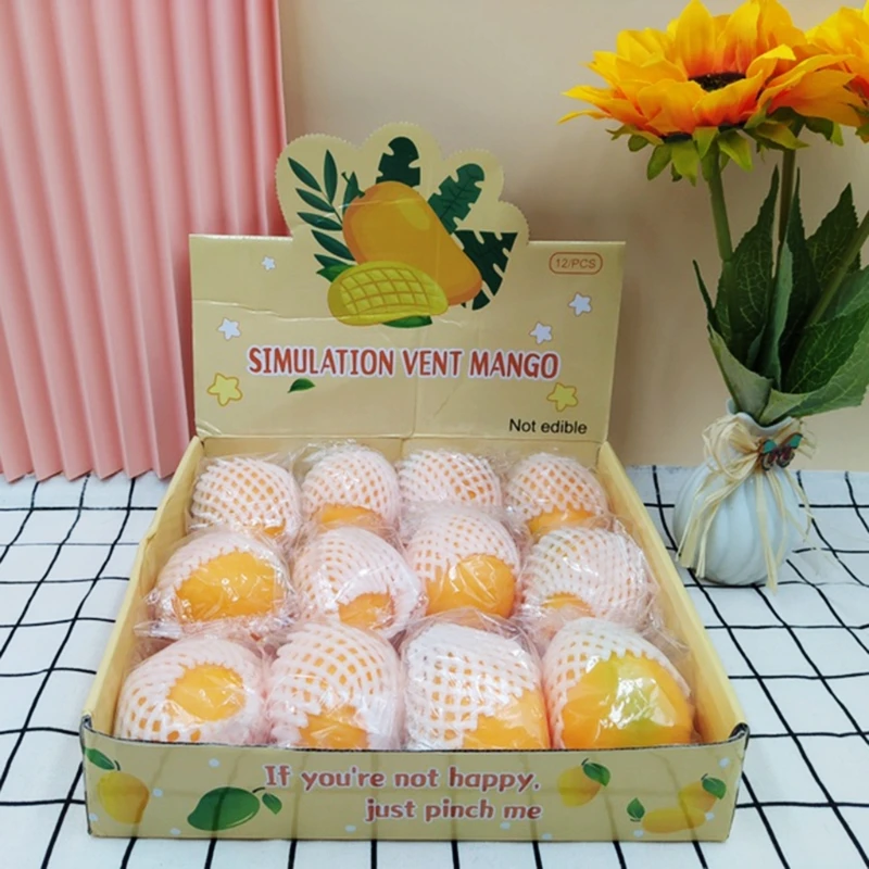 

77HD Realistic Mangos Squeeze Ball Sensory Fidget Interactive Playset Pinch Toy Super Soft Decompression Toy for Adult Office