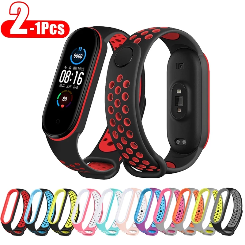 

Silicone Strap For Xiaomi Mi Band 6 5 4 3 Two-color Band6 Porous Anti-sweat Sport Breathable Buckle Replacement Wrist Straps 4 5