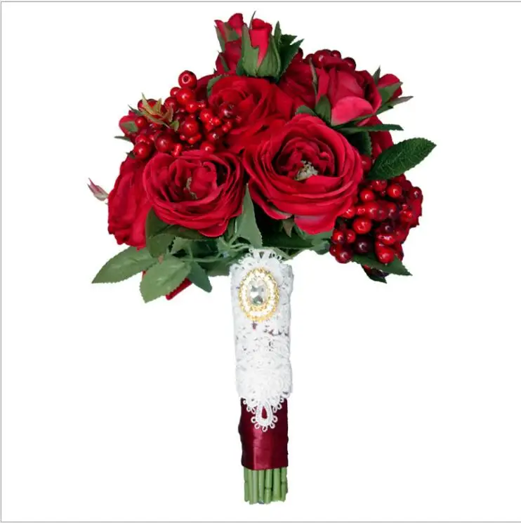 

Bridal Bouquet Chinese Wedding Bride Holding Flower Ball Simulation Red Rose Show Wedding Decoration PH37