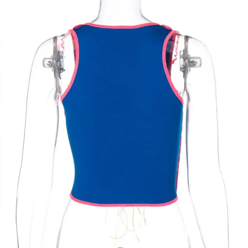 Женский укороченный топ без рукавов с вышивкой в стиле пэчворк цвет блок