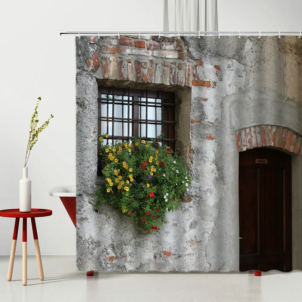 

Retro Shower Curtain Wood Grain Door Bedroom Decoration Bathroom Curtain Decorative Flower Curtains On The Windows