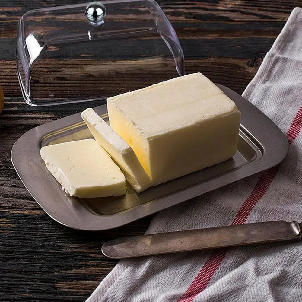 

304 Steel Butter Dish Box Container Cheese Server Storage Keeper Tray Lid Kitchen with Dinnerware B0T2