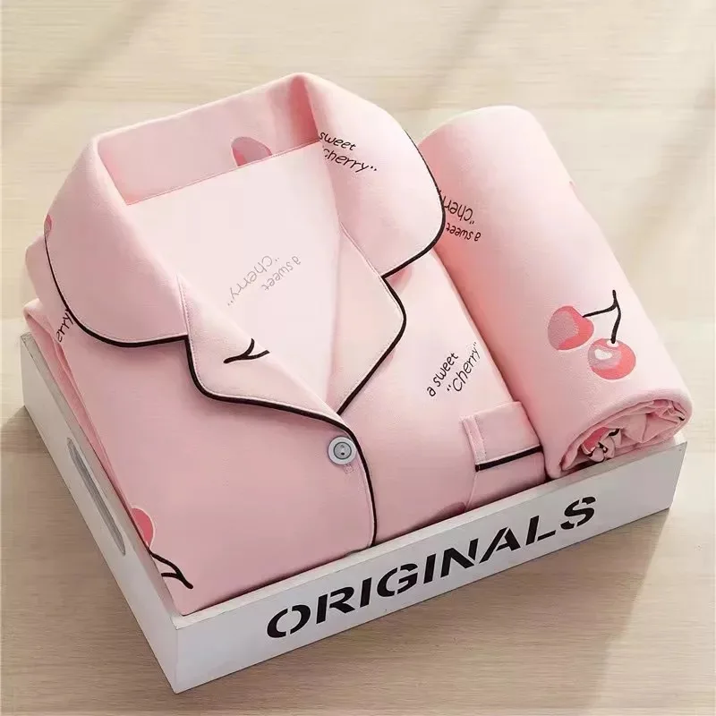 Spring Summer Long Sleeve Pajamas Women's Sets Lapel Cartoon Nightwear Housewear Thin Female Sleepwear Sleep Tops Sleeping wear