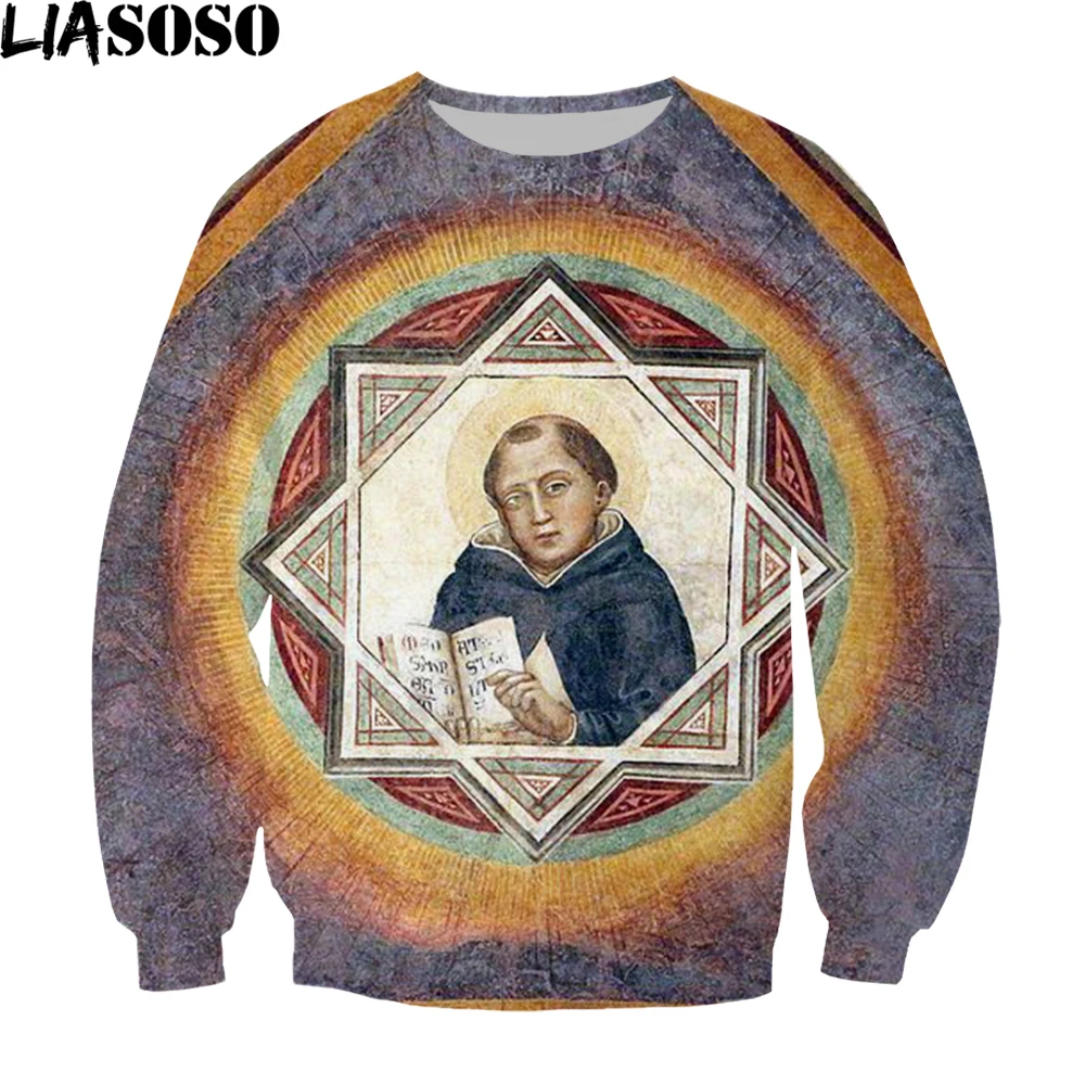 

LIASOSOD, свитер с принтом религиозной веры Девы Марии, мужские спортивные топы, женские рубашки с длинным рукавом, Модный повседневный Топ в стиле Харадзюку