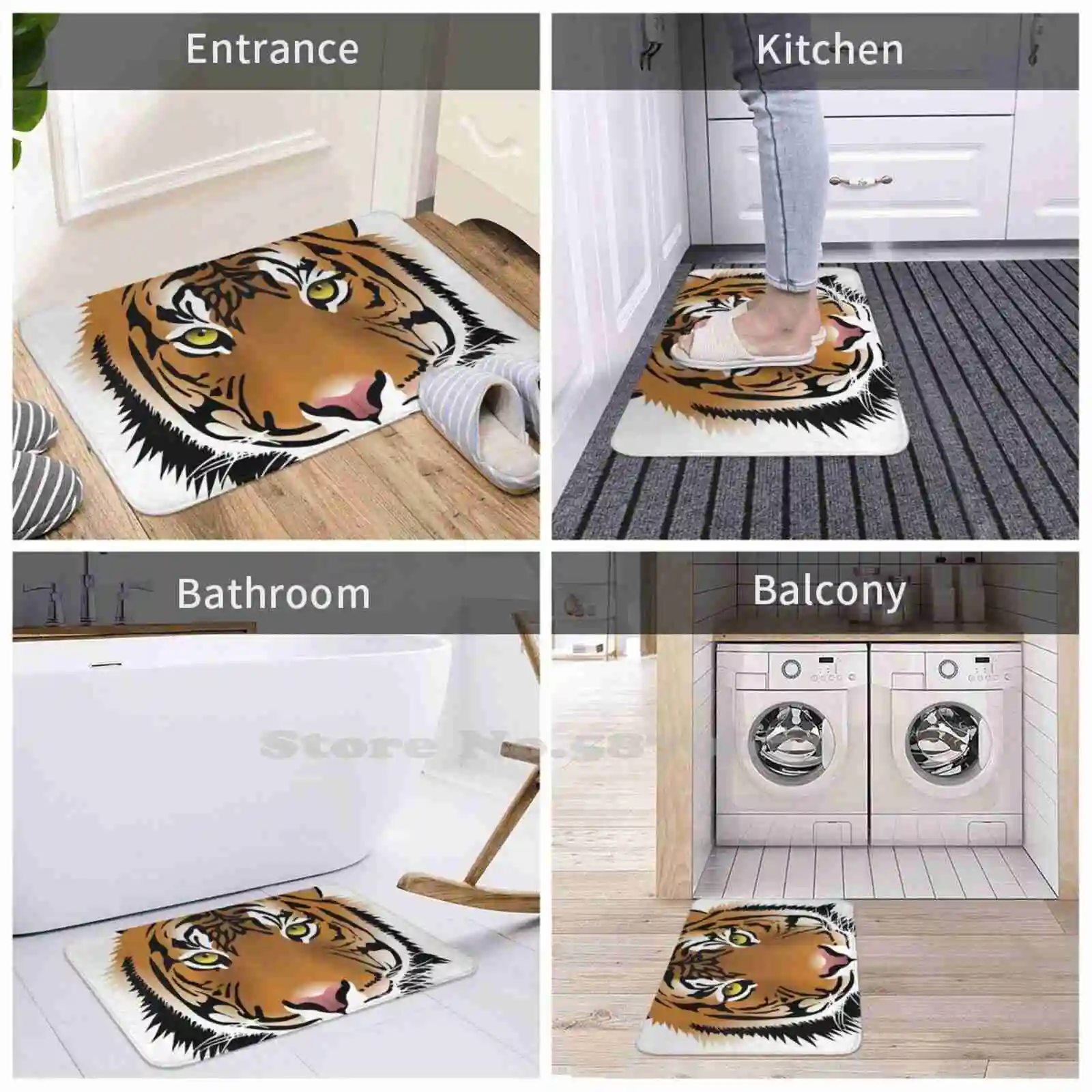 Тигр 3D мягкий нескользящий коврик для ног Красота Кот дикая кошка |