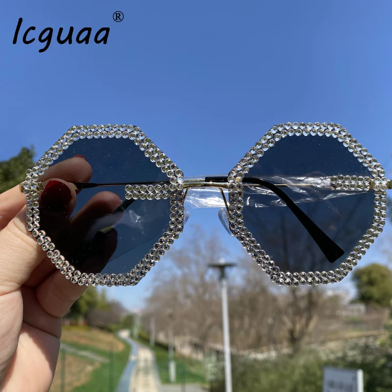 

Rimless Crystal Sunglasses women 2020 Colorful Rhinestone Gradient color Sun glasses UV400 gafas de sol mujer