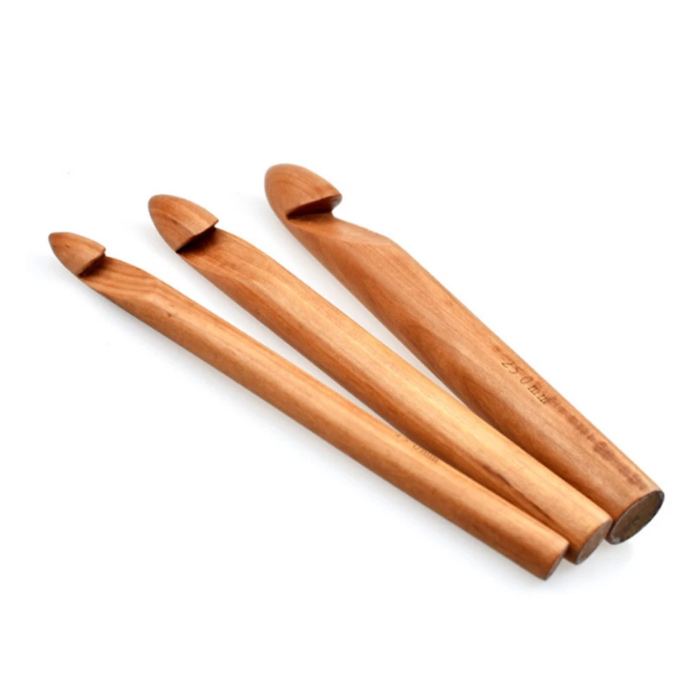 

New 15/20/25mm Wooden Crochet Hooks Sewing Tool DIY Knitting Needles Handle Knitting Weave Yarn Crafts Household Knitting Tools