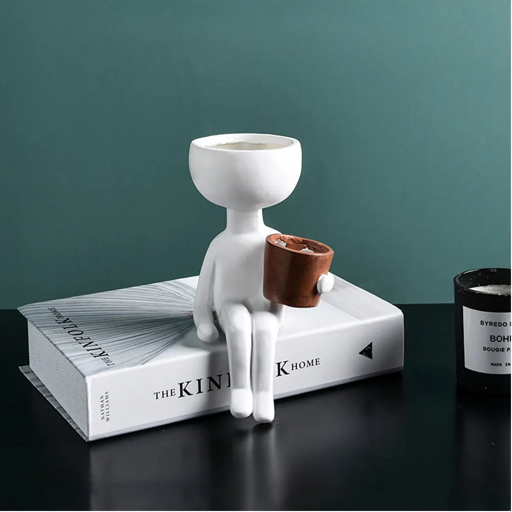 

Nordic Minimalist Ceramic Abstract Vase Black White Resin Vase Human Face Creative Display Room Decorative Figue Head Shape Vase