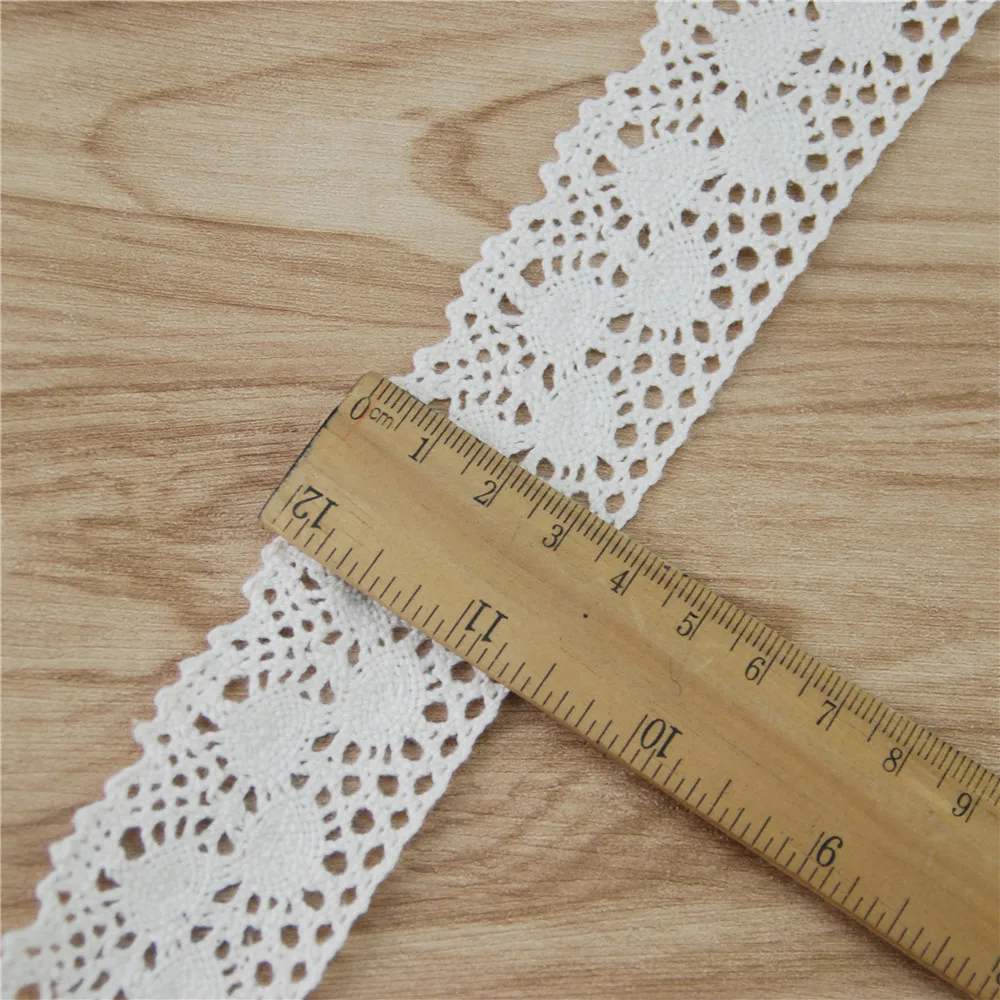 Tela de encaje de algod&oacute;n de 38mm, accesorios de costura de tela de marfil, cinta de decoraci&oacute;n para vestido de novia, suministros de manualidades, 50 yardas, LC110-4