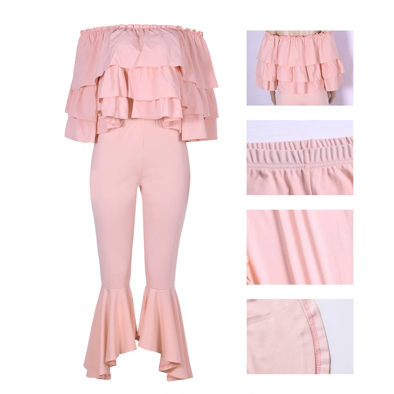 

2020 Spring Summer Women European American Female Fashion Clothes Soild Leisure Suit Strapless Silm Ankle-length Pants