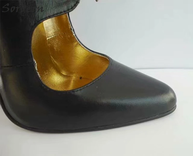 Sorbern/женские туфли-лодочки из натуральной кожи Туфли Мэри Джейн на высоком каблуке с ремешком на лодыжке; Цвет Черный; офисные женские туфли на высоком каблуке