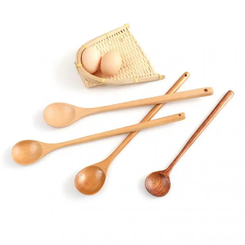 

Kitchen Cooking Tool Long Spoons Wooden Korean Style 100% Natural Wood Long Handle Round Spoons For Soup Cooking Mixing Stirr