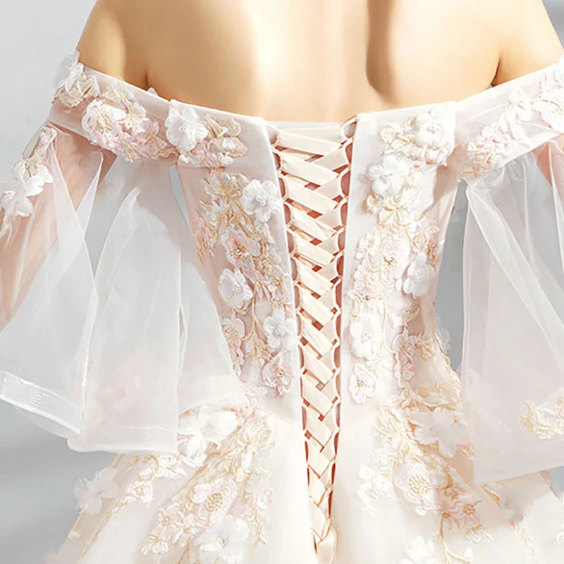 

Bespoke Occasion Dresses Illusion V-Neck Short Appliques Embroidery Pearls Lace Off The Shoulder Women Formal Evening Gown TS047