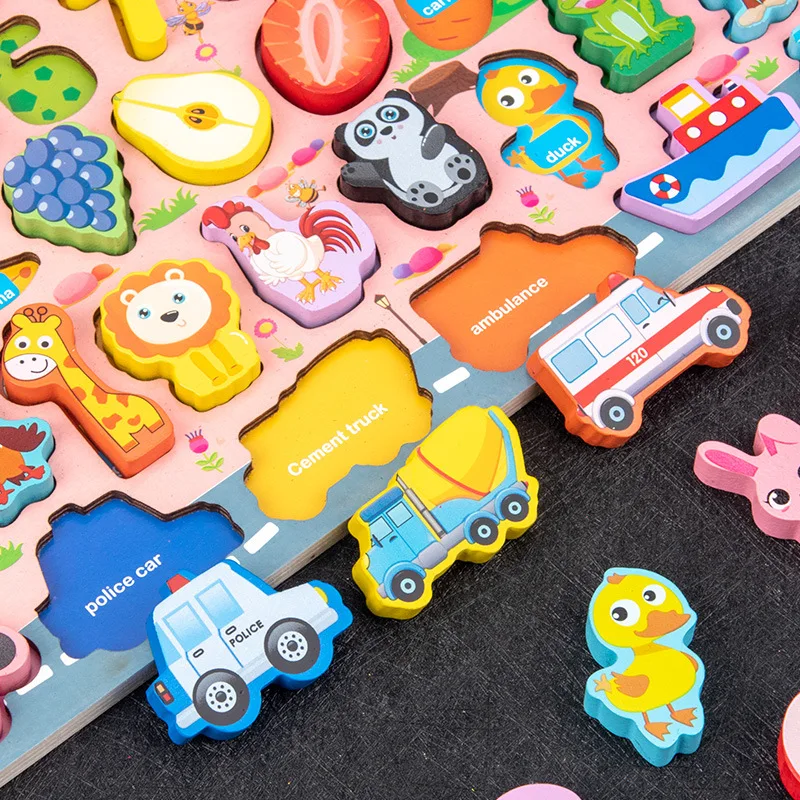 Wooden Montessori Toys Fruit Digital Alphabet Animal Traffic Figure Matching Puzzle Preschool Busy Board Educational Kids | Игрушки и
