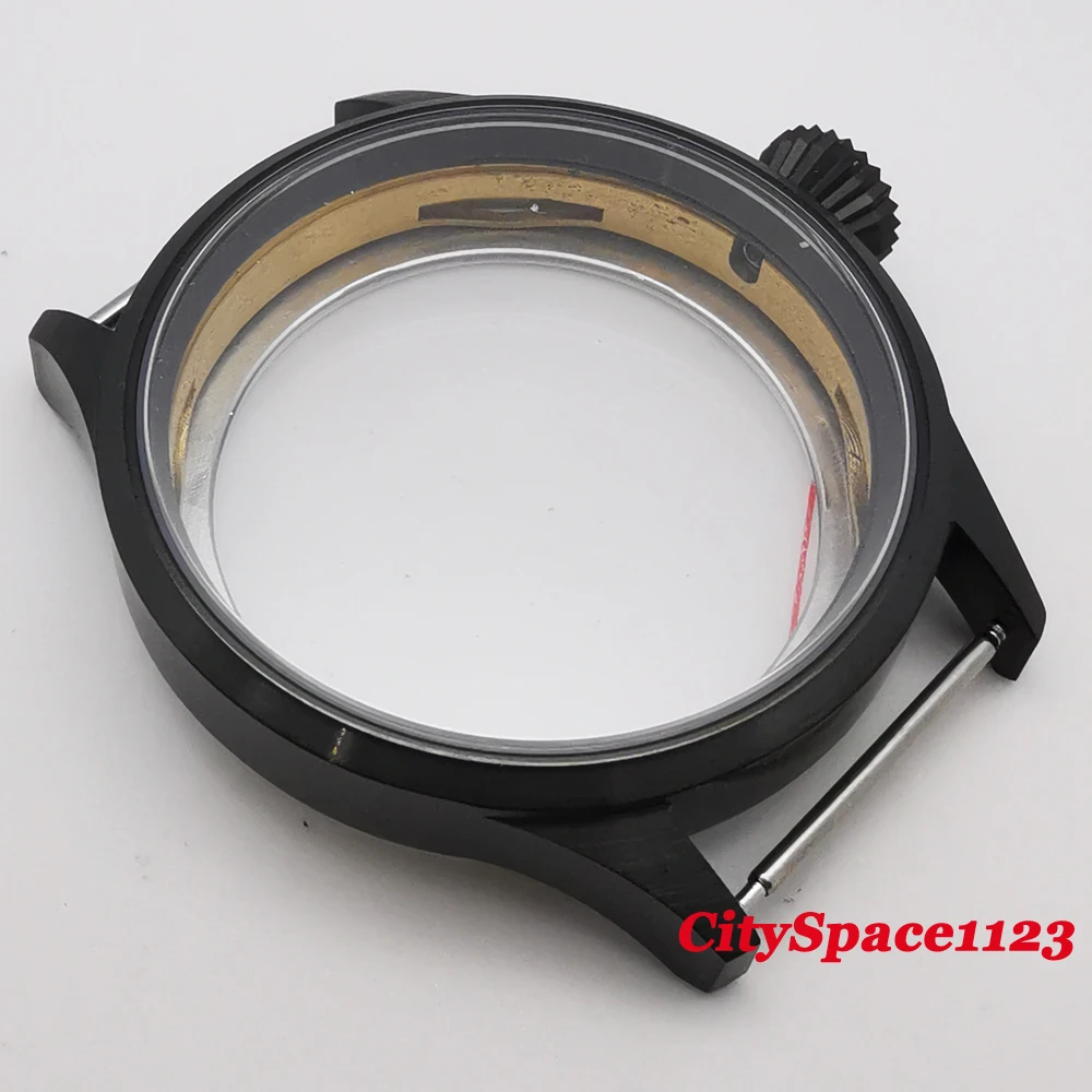 Corgeut 43mm Sapphire Black PVD watch case sterile dial hands fit ETA 6497 st36 hand winding movement | Наручные часы