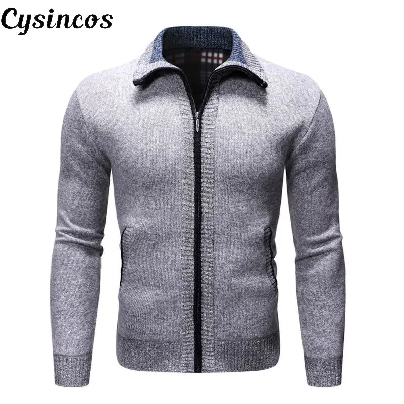 CYSINCOS2019, осенне-зимний мужской свитер, пальто из искусственного меха, шерстяной свитер, куртки, мужские вязаные толстые пальто на молнии, Повседневная вязаная одежда