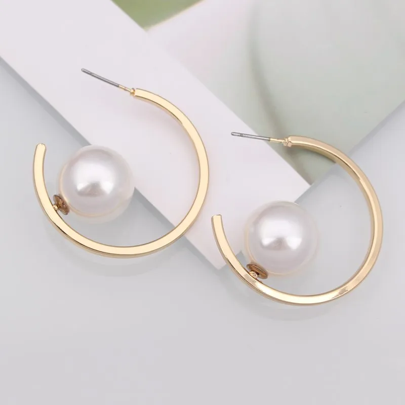Imitation Pearl Drop Earrings for Women Statement Gold Color Geometric Alloy Ear Pendientes Fashion Jewelry |