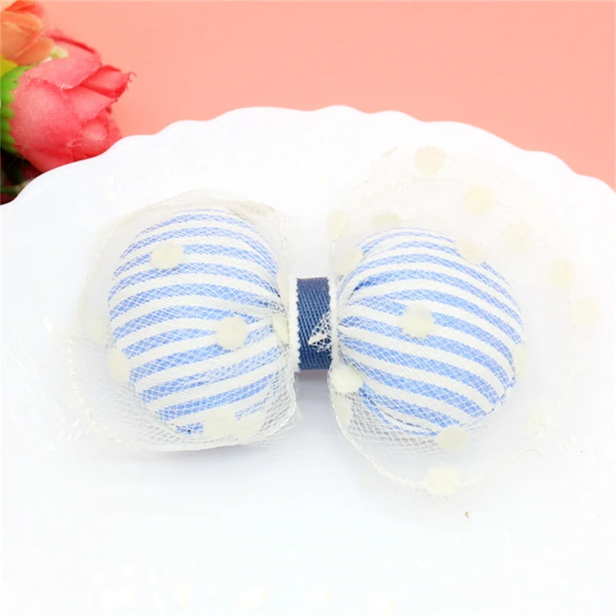 

8Pcs/Lot Stripe Fabric Bowknot Appliques For Baby Headwear Clip Yarn Bow Tie Accessories DIY Cloth Bag Brooch Decor Patches New