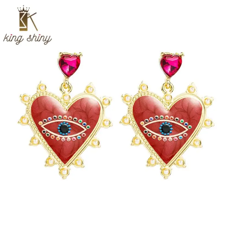 

Exaggerated Crystal Evil Eye Dangle Earrings for Woman Vintage Simulate Pearl Heart Shaped Statement Drop Earrings Girls Brincos
