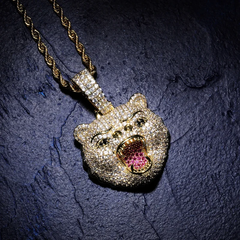 New Fashion Hip Hop Jewelry Beast Bear Animal All Iced Out Pendant Necklace 5mm Tennis Chain Gold Silver Men Rock Jewelry Gift