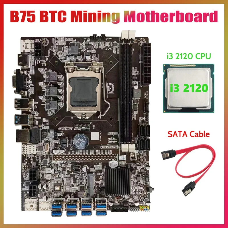 

Материнская плата B75 для майнинга BTC + Процессор I3 2120 + кабель SATA LGA1155 8xpcie USB адаптер DDR3 MSATA B75 USB Майнер материнская плата
