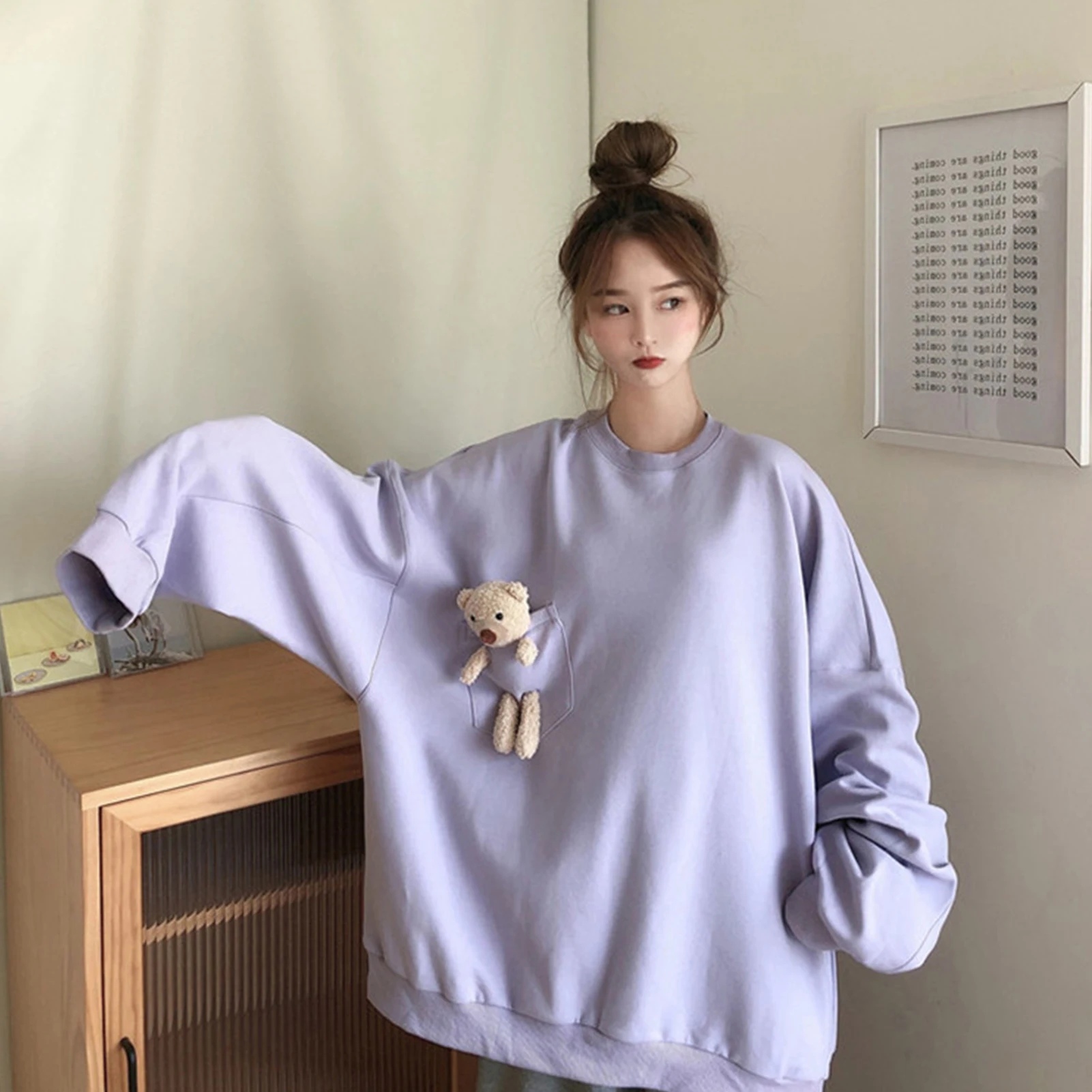 Women Autumn Clothes Cute Bear Streetwear Hoodies Women Sweatshirt O Neck Long Sleeve Oversized Hoodie Pullover Sudadera Mujer