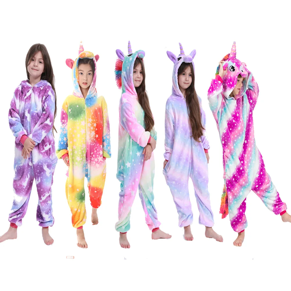 Kigurumi Детская одежда для сна мальчиков девочек единорог пижамы фланелевые