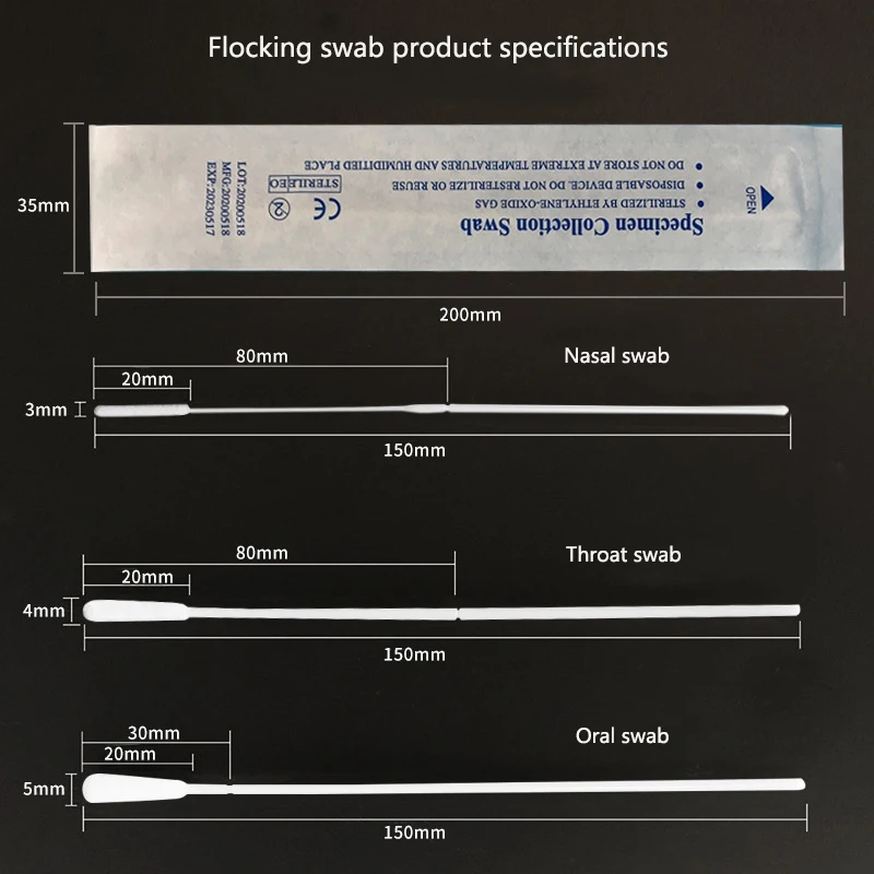 200 шт. одноразовые Флокирование обнаружения тампон вирус отбора проб горла ген