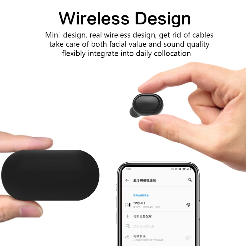 M1 TWS Bluetooth наушники HIFI гарнитура водонепроницаемые V5.0 наушники беспроводные наушники для Android IOS с 350 мАч зарядным устройством