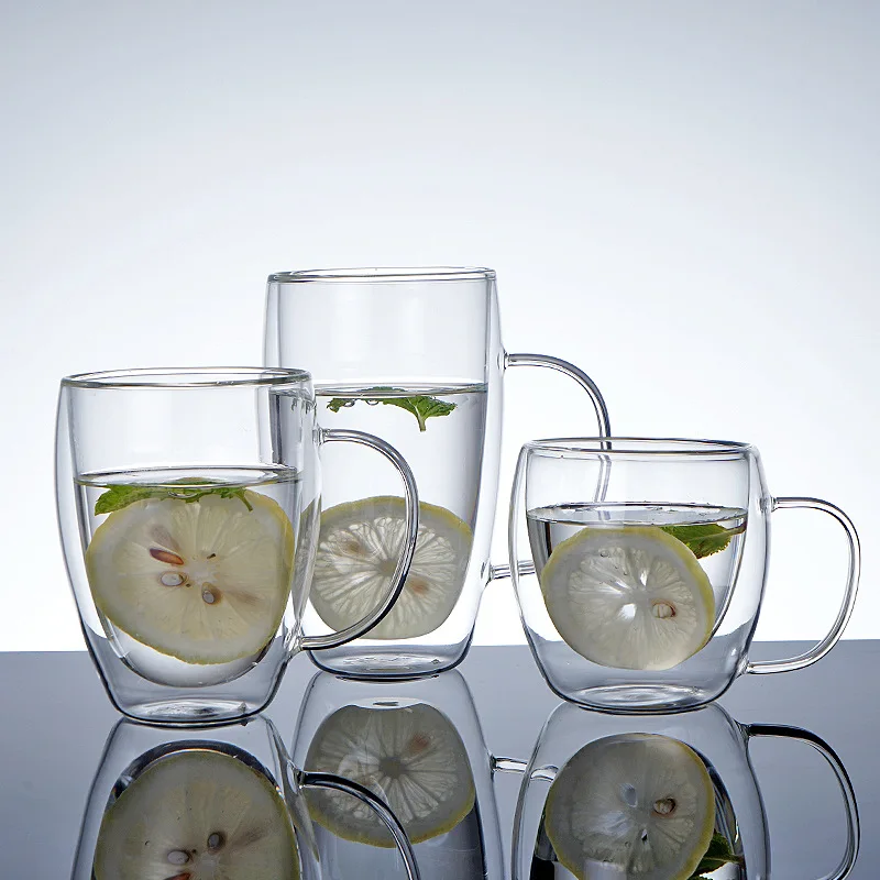 

150ml 250ml Transparent Glass Cup For Coffee Milk Whiskey Tea Beer Drinkware Double Wall Glass Mug With Handle Tumbler Cups,1PC