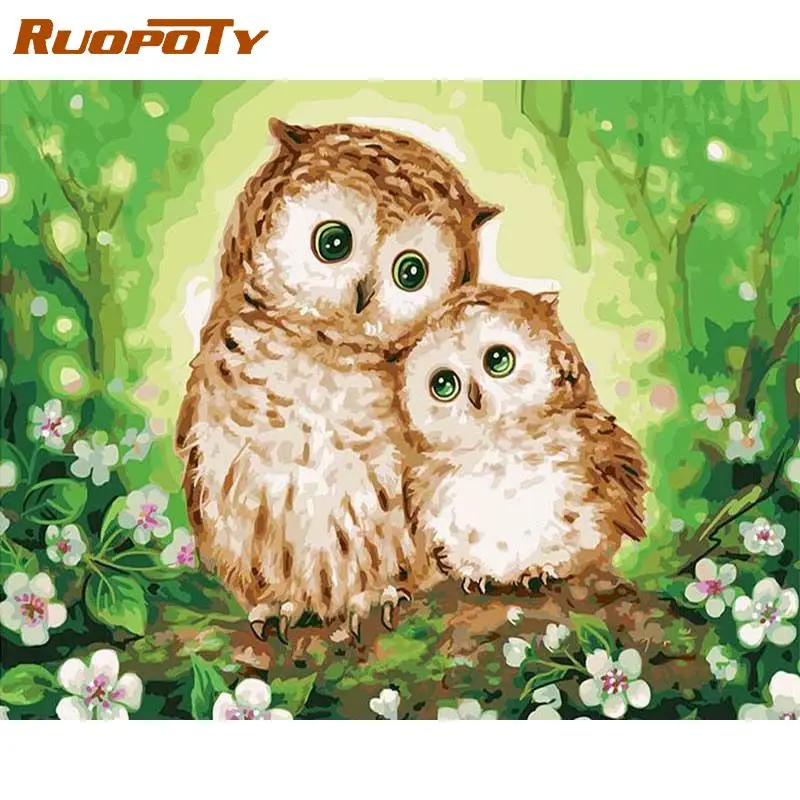 

RUOPOTY Frame Picture DIY Painting By Number Birds Animals Wall Art Drawing Coloring By Numbers Acrylic Paint For Home Decors